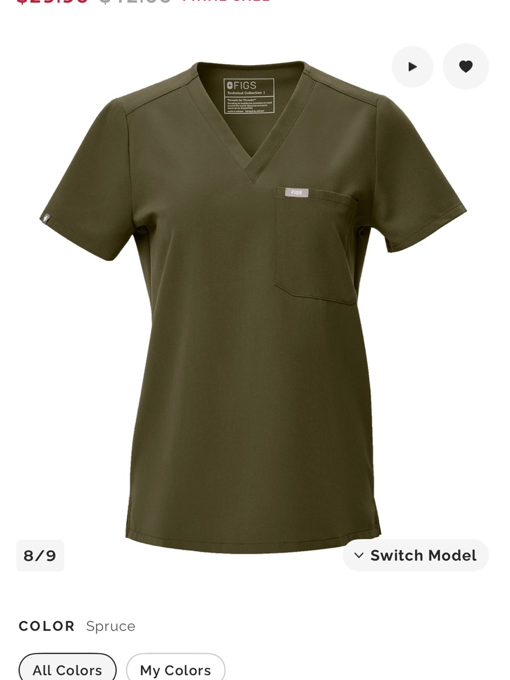 FIGS Catarina Scrub Top in Spruce Small NWT